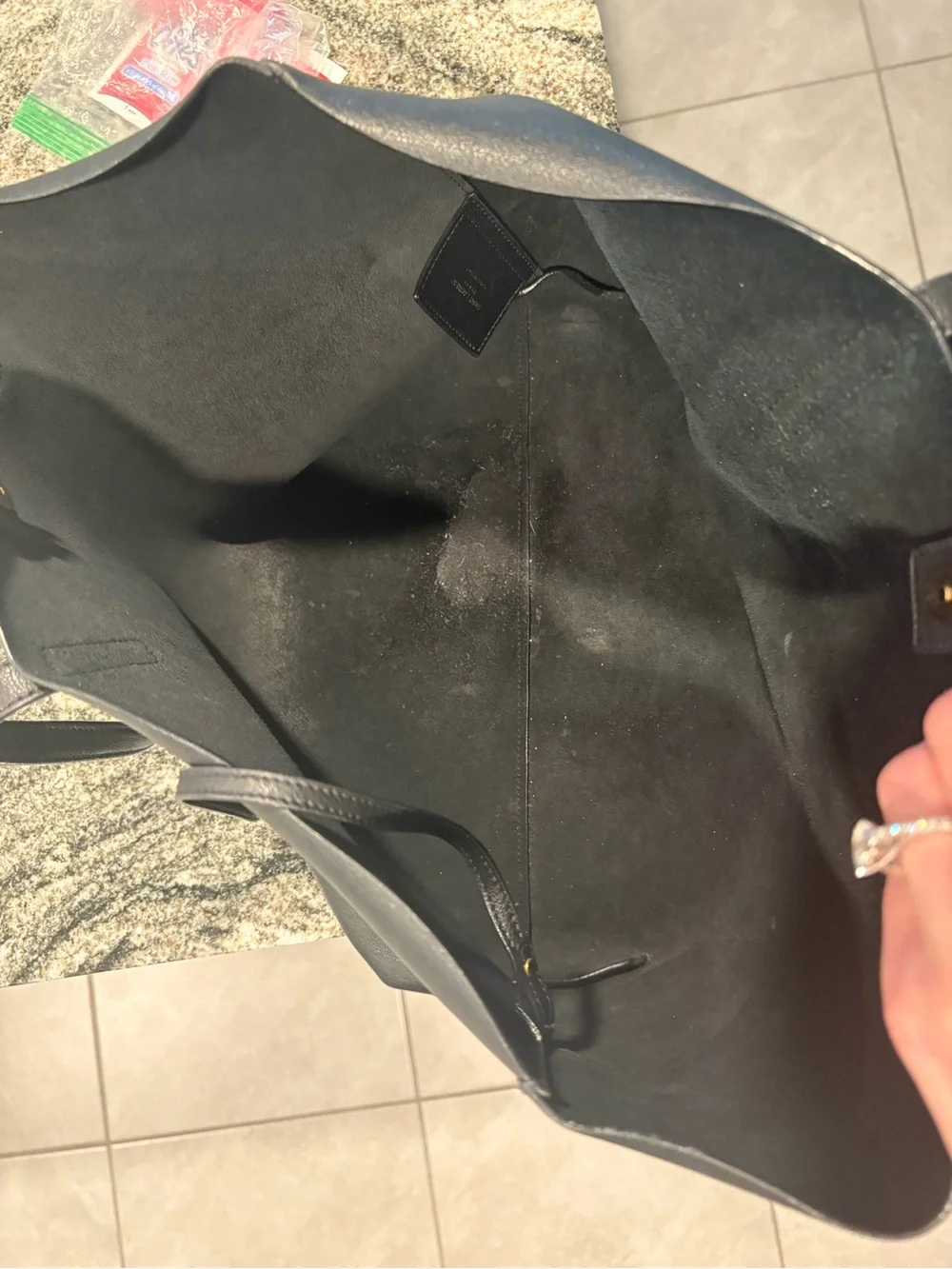 Saint Laurent Black Leather Tote with Detachable Pouch and Gold Hardware